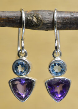 blue topaz and deep purple amethyst gemstone earrings