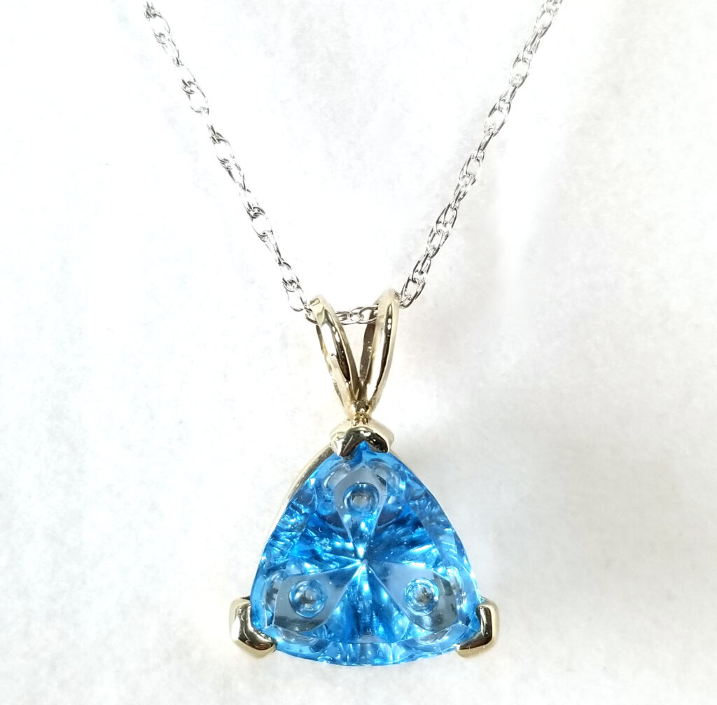 Blue Topaz Specialty Trillion Cut Gemstone by Thomas Trozzo in 14K