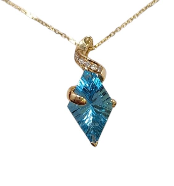 blue topaz, diamond, and 14k yellow gold necklace