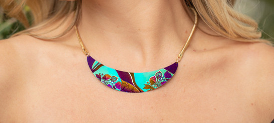 blue, purple, and teal tropical inspired necklace from Holly Yashi