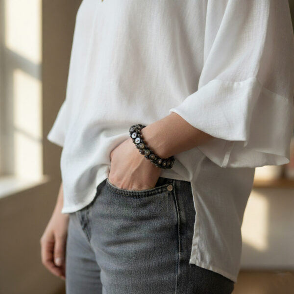 boot button bracelet on model