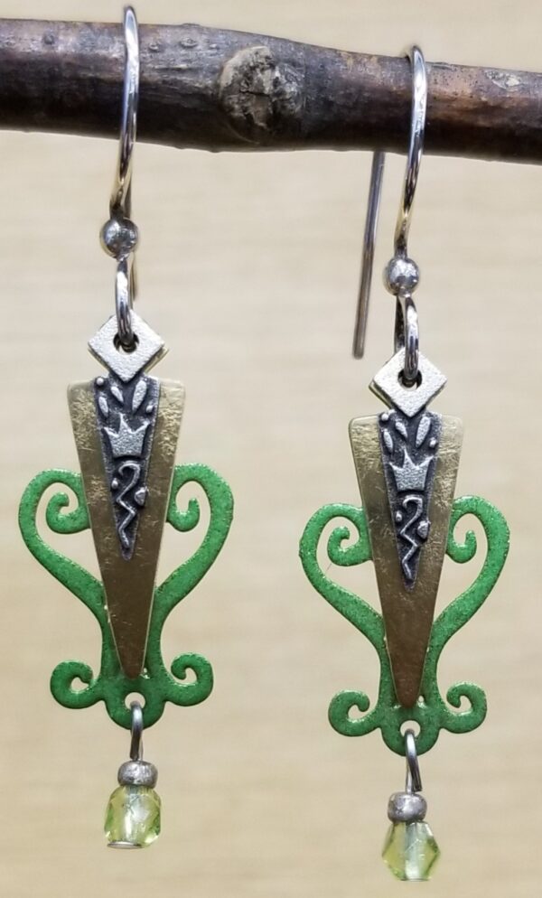 green long dangle earrings by Joseph Brinton