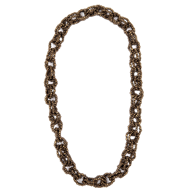 Bronze art glass beaded link necklace