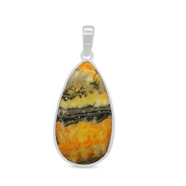 bumble bee jasper and sterling silver pendant in drop shape