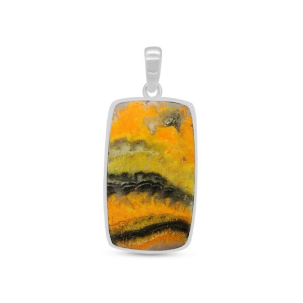 bumblee jasper and sterling silver pendant, rectangle shaped
