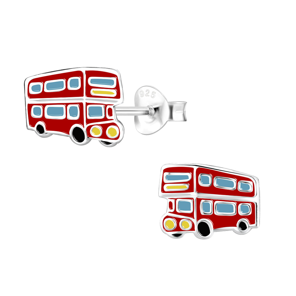 red double decker bus earrings