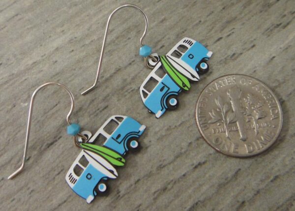 vintage van earrings with dime to show scale