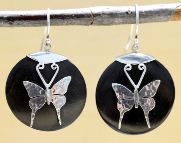 Handmade wood and .925 sterling silver butterfly earrings