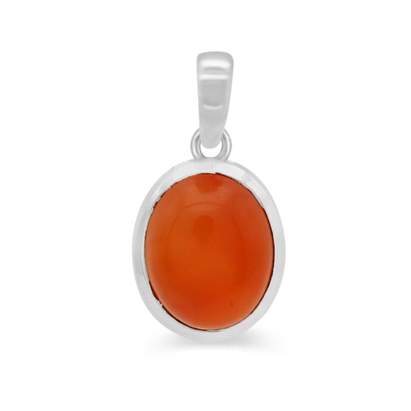 orange carnelian agate and sterling silver oval pendant
