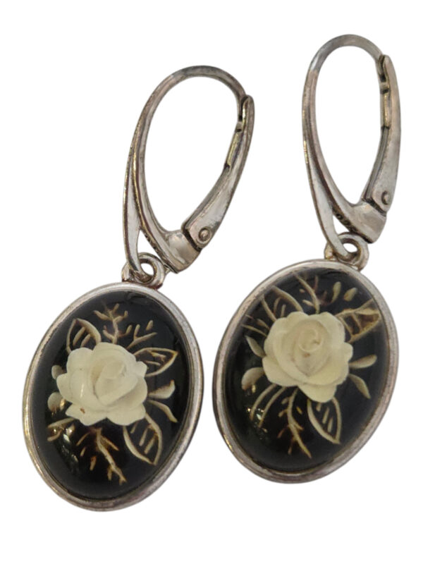 carved amber rose earrings