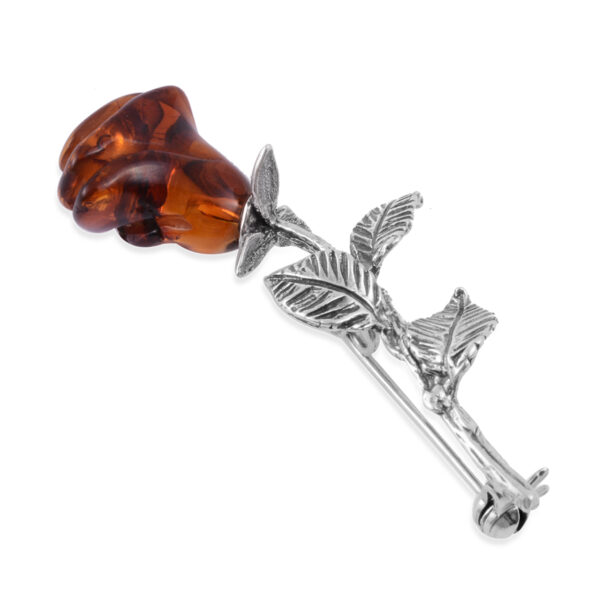 Baltic amber and sterling silver rose brooch