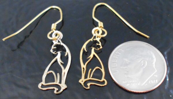 goldtone cat earrings with dime for size comparison