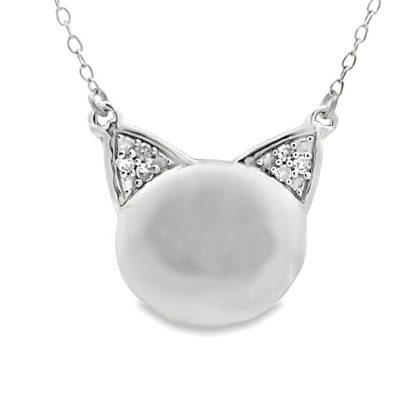 sterling silver and diamond cat necklace