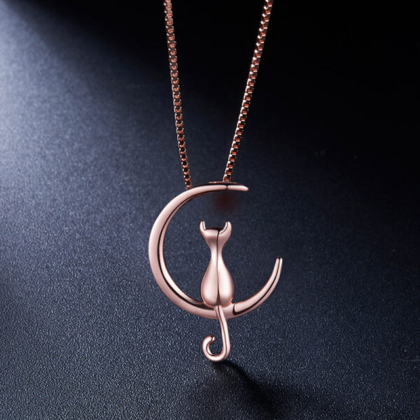 cat on the moon necklace in rose gold-plated sterling silver