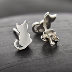 sterling silver petite cat stud earrings