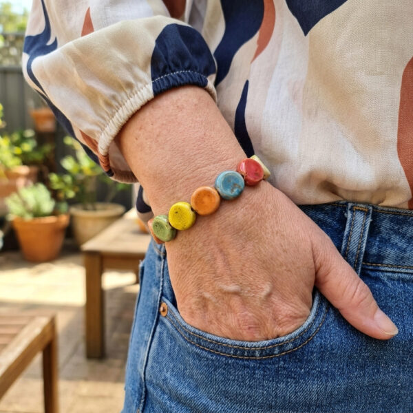 ceramic flat circle bracelet on model