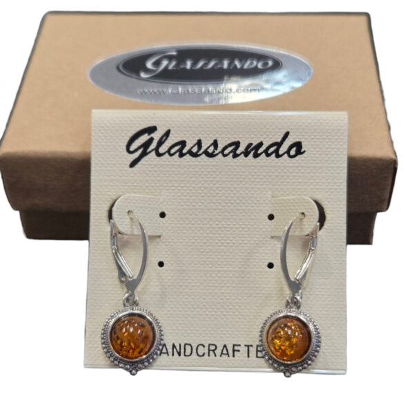 Sterling silver and Baltic amber circle earrings with lever-back style ear-wire