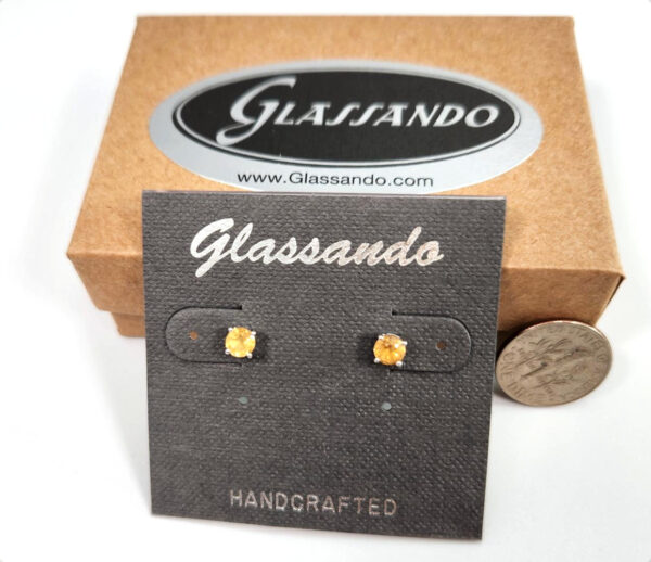 yellow citrine and sterling silver small stud earrings with dime for size comparison