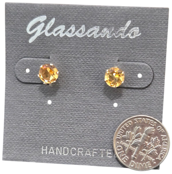 citrine stud earrings with dime for size comparison