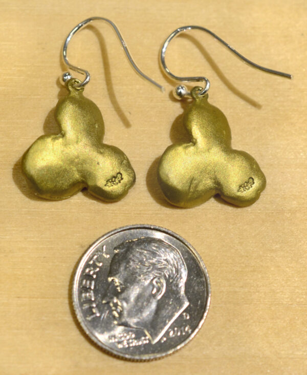 Back of Michael Michaud clover earrings, shown with dime (not included) for scale