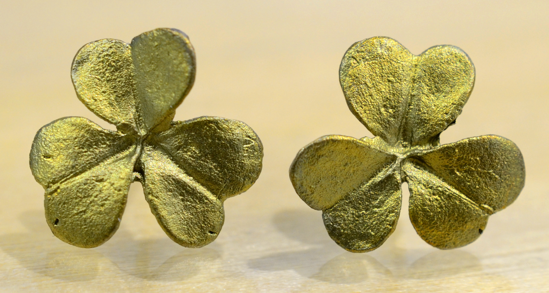Michael Michaud handmade green Clover bronze stud earrings