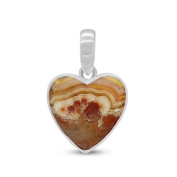 Crazy lace agate and sterling silver heart pendant