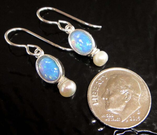 Pearl and Lab Created Blue Opal Earrings