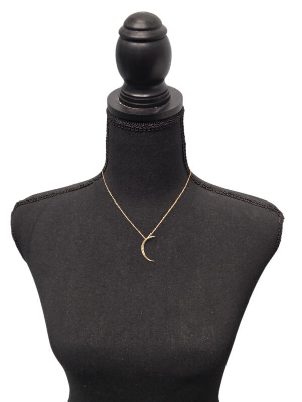 crescent moon necklace on dress form