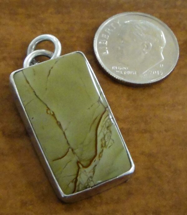 Cripple Creek Jasper and sterling silver pendant by Dale Repp with dime for size
