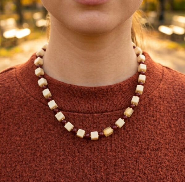 Murano glass cube necklace on model