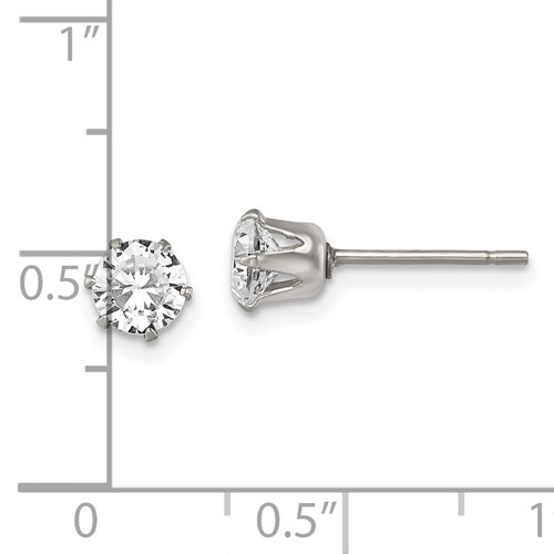 5 MM round cubic zirconia and stainless steel stud earrings