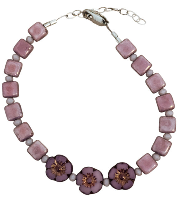 thumbnail image 2 of Handmade Tibetan Silver & Crackle Glass Bead Clip-On Earrings – Pink/Purple – UK Made 2 of 5