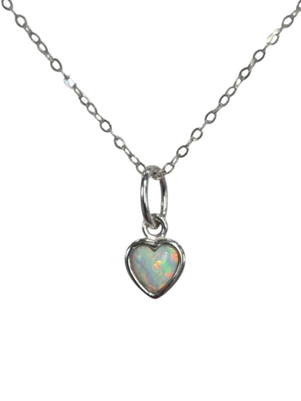 dainty white created opal heart necklace in sterling silver