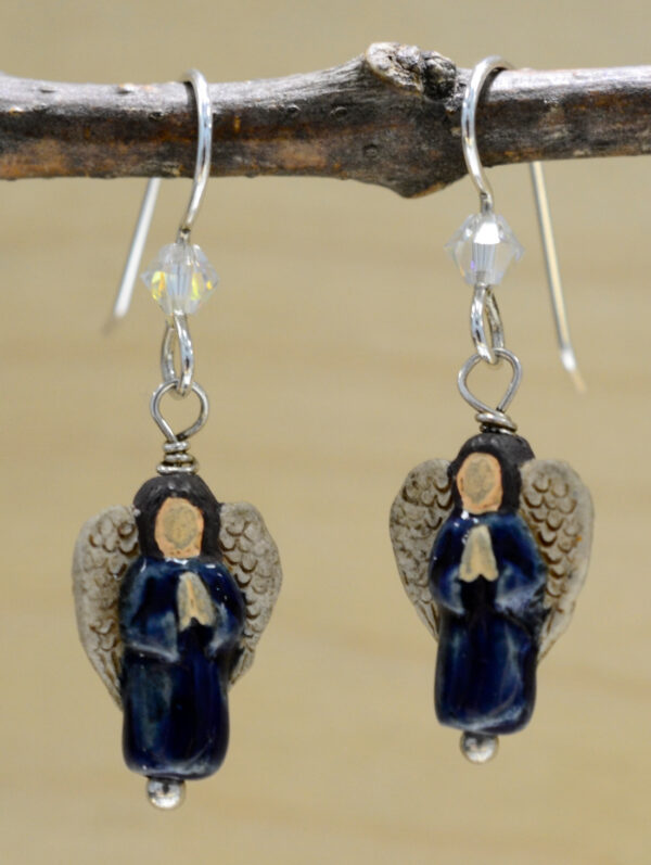handmade dark blue angel earrings
