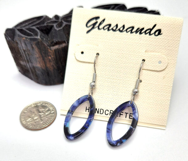 dark blue and black pointed oval earrings