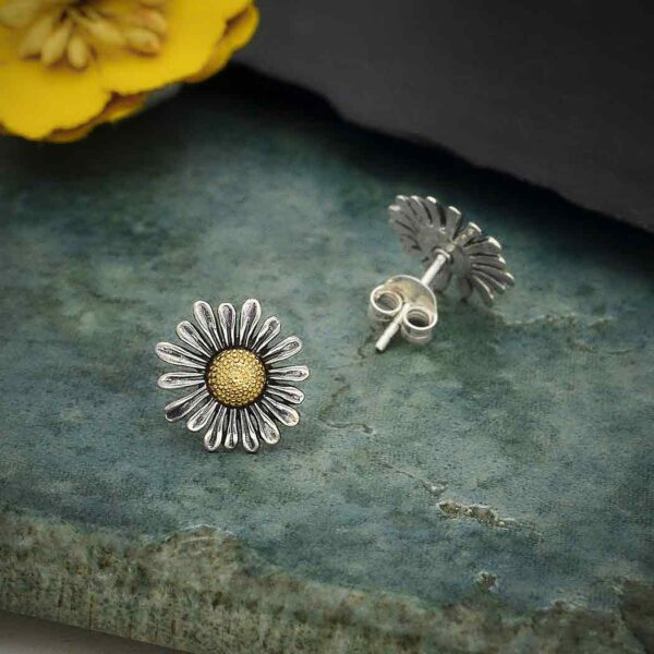 sterling silver and bronze daisy earrings