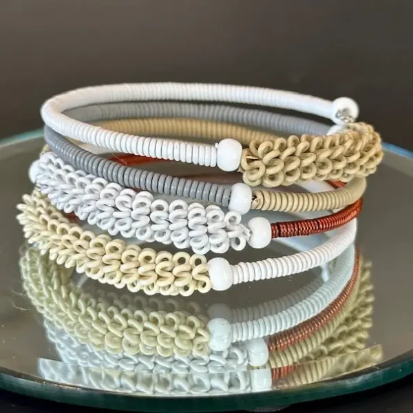 repurposed telephone wire spiral bracelet in desert color