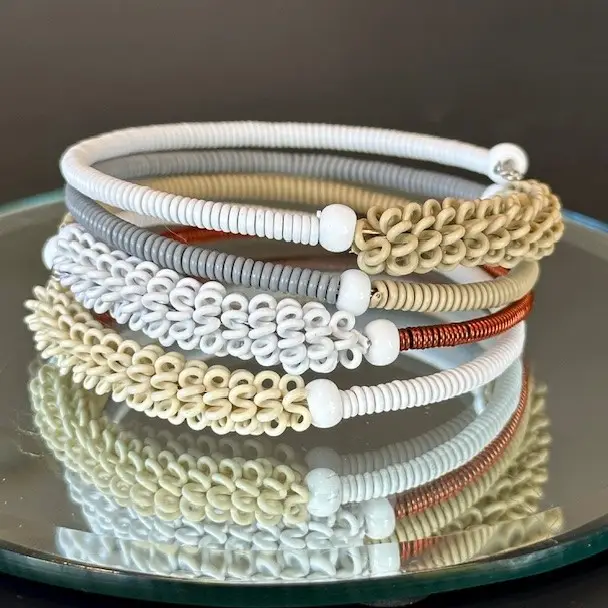 repurposed telephone wire spiral bracelet in desert color