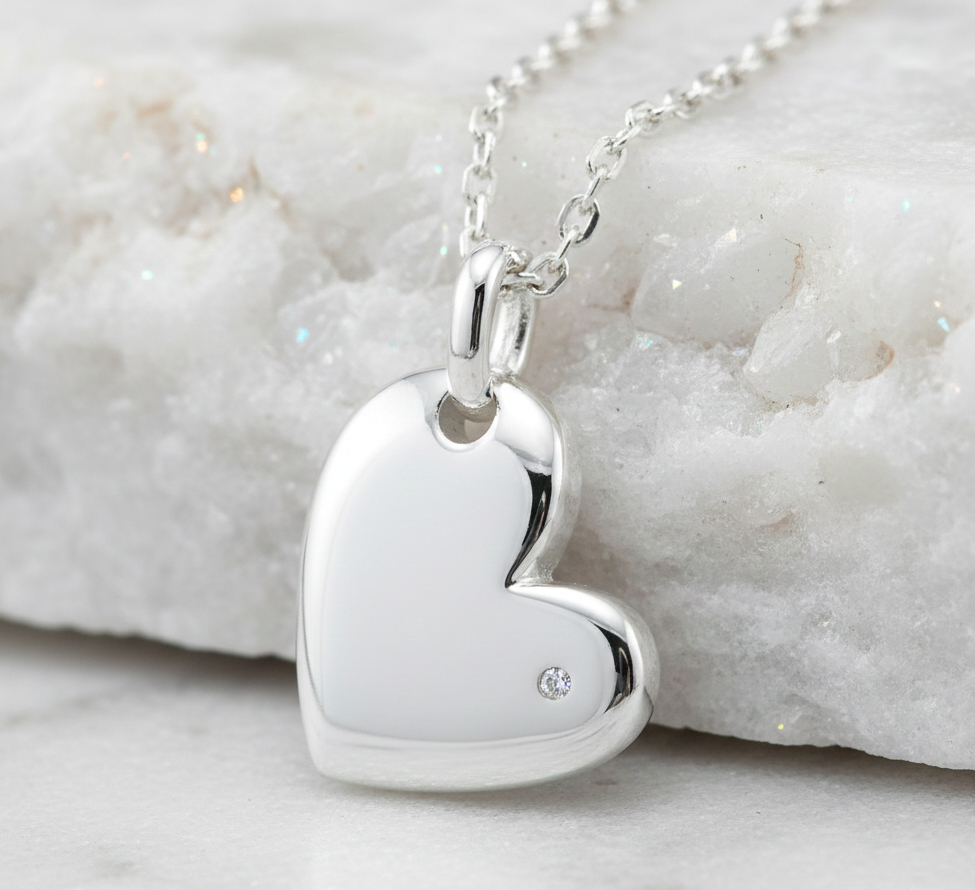 sterling silver heart necklace with tiny diamond accent