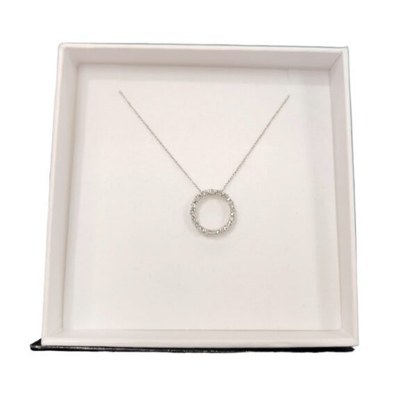 diamond and white gold circle necklace in gift box