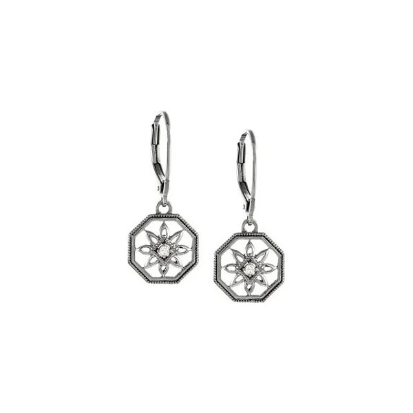 diamond and sterling silver earrings in octogon shape