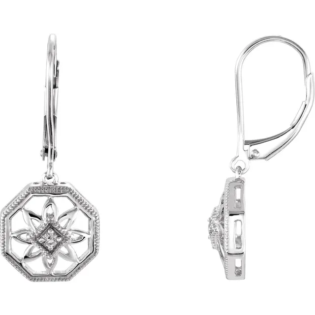 octogon sterling silver earrings with dainty diamond centers