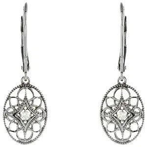 diamond and sterling silver oval earrings