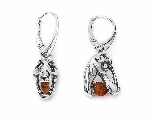 dinosaur silver and amber earrings