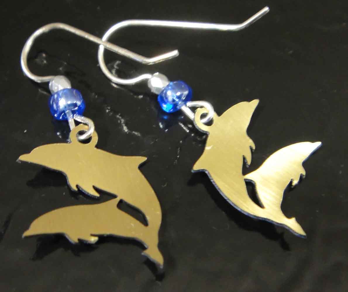 Dolphin earrings featuring double blue jumping dolphins by Sienna Sky - Image 4