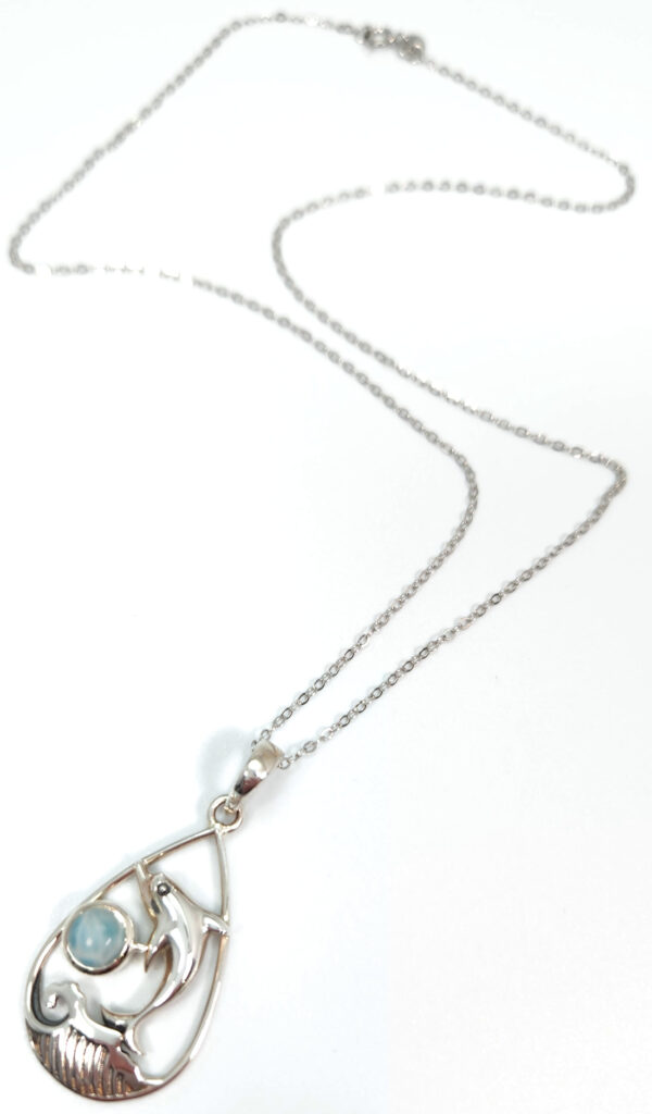 larimar dolphin pendant on 18 inch cable chain necklace