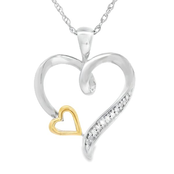 Diamond, silver, and gold heart necklace