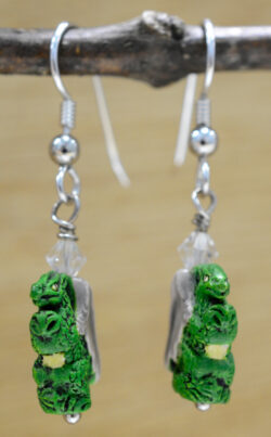 green ceramic bead dragon earrings