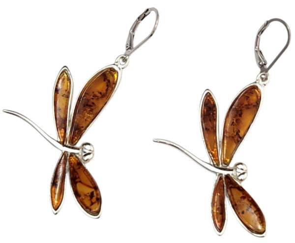 Baltic amber and sterling silver dragonfly earrings