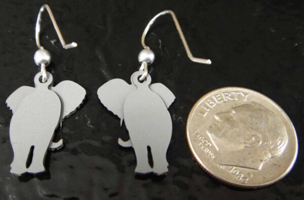 back of elephant earrings with dime for size comparison
